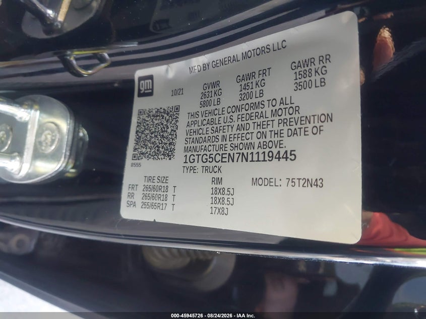 GMC CANYON 2022 VIN 1GTG5CEN7N1119445