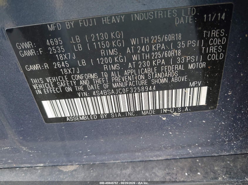 2015 SUBARU OUTBACK 2.5I LIMITED · Фото 9