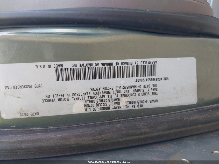 SUBARU LEGACY 2004 VIN 4S3BE625547204991