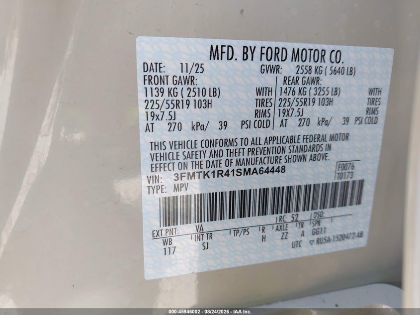 FORD MUSTANG MACH-E 2025 VIN 3FMTK1R41SMA64448