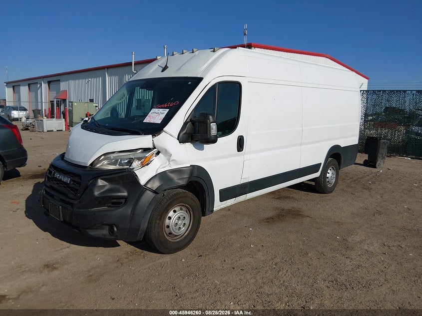 Vin: 3c6mrvjg1pe500967, lot: 46445432, ram promaster 3500 cargo van high roof 159 wb ext 20232