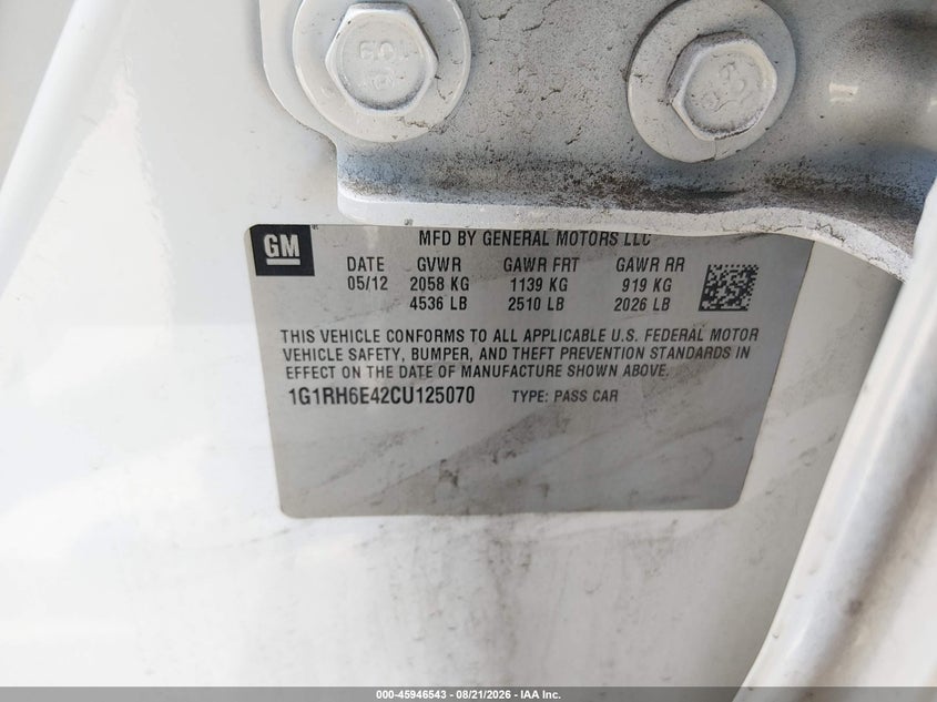 2012 CHEVROLET VOLT HATCHBACK ELECTRIC