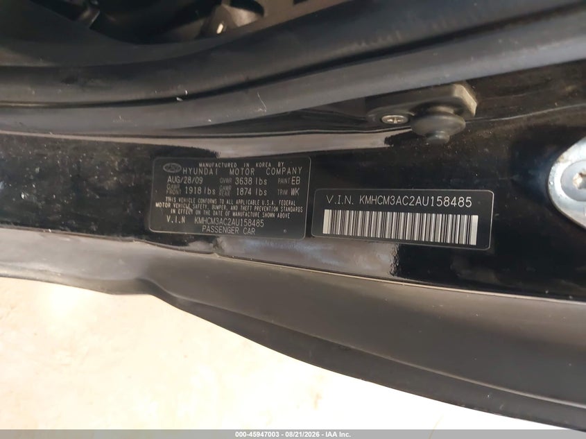 HYUNDAI ACCENT 2010 VIN KMHCM3AC2AU158485