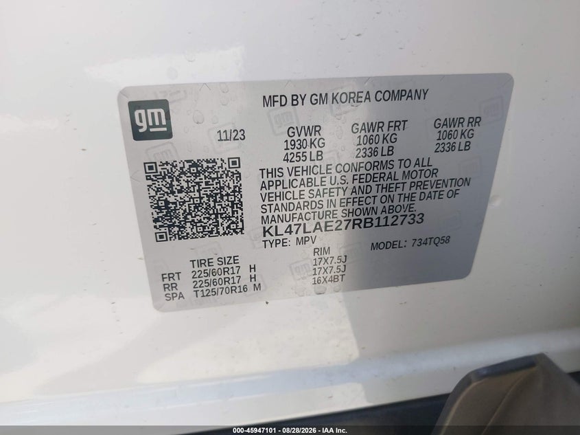BUICK ENVISTA 2024 VIN KL47LAE27RB112733