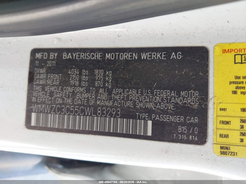 MINI COOPER S COUNTRYMAN 2012 VIN WMWZC3C55CWL83293