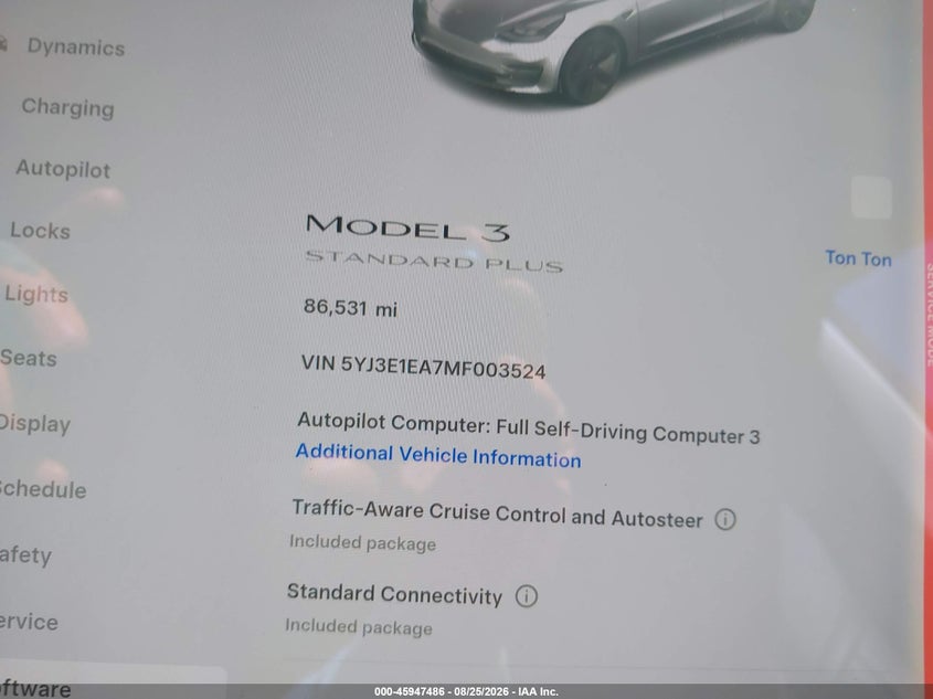 TESLA MODEL 3 2021 VIN 5YJ3E1EA7MF003524