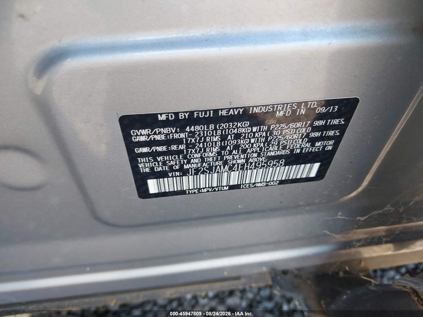 SUBARU FORESTER 2014 VIN JF2SJAMC4EH495958