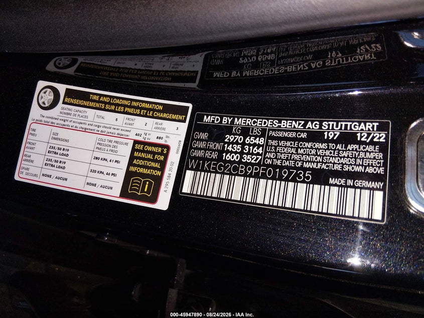 MERCEDES-BENZ EQE 500 2023 VIN W1KEG2CB9PF019735