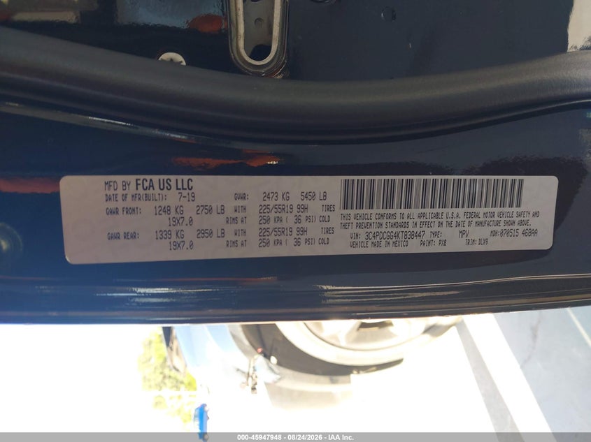 DODGE JOURNEY 2019 VIN 3C4PDCGG4KT838447