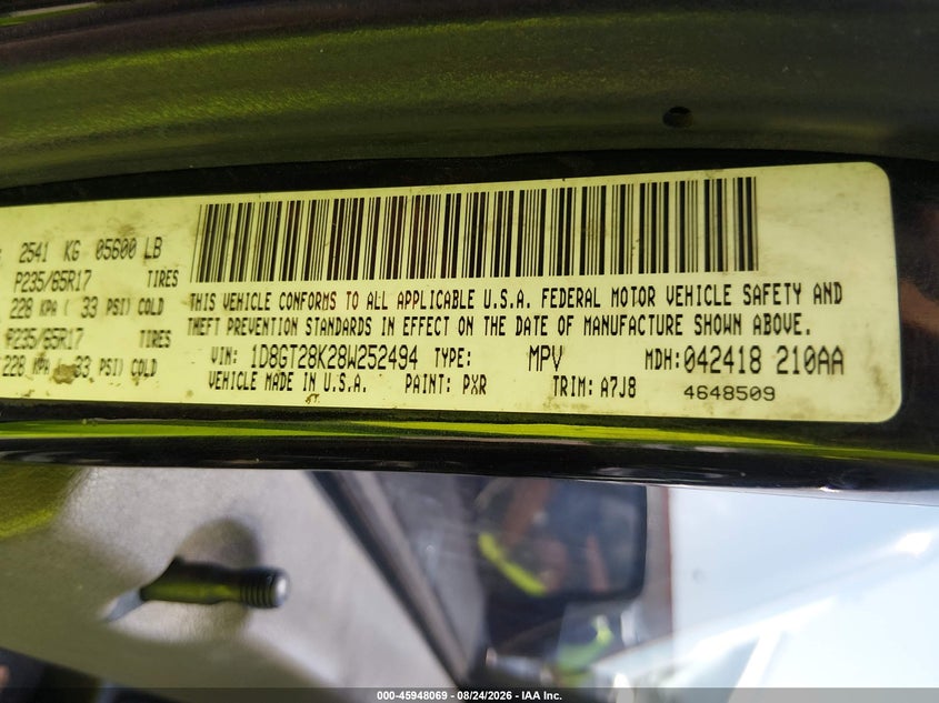 DODGE NITRO 2008 VIN 1D8GT28K28W252494