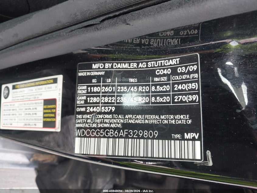 MERCEDES-BENZ GLK 350 2010 VIN WDCGG5GB6AF329809