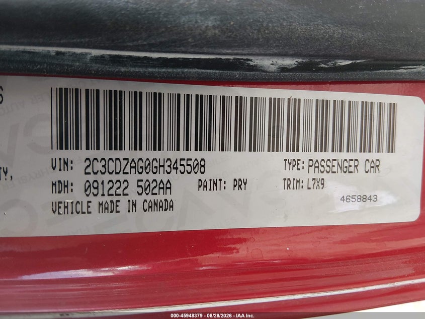 DODGE CHALLENGER 2016 VIN 2C3CDZAG0GH345508