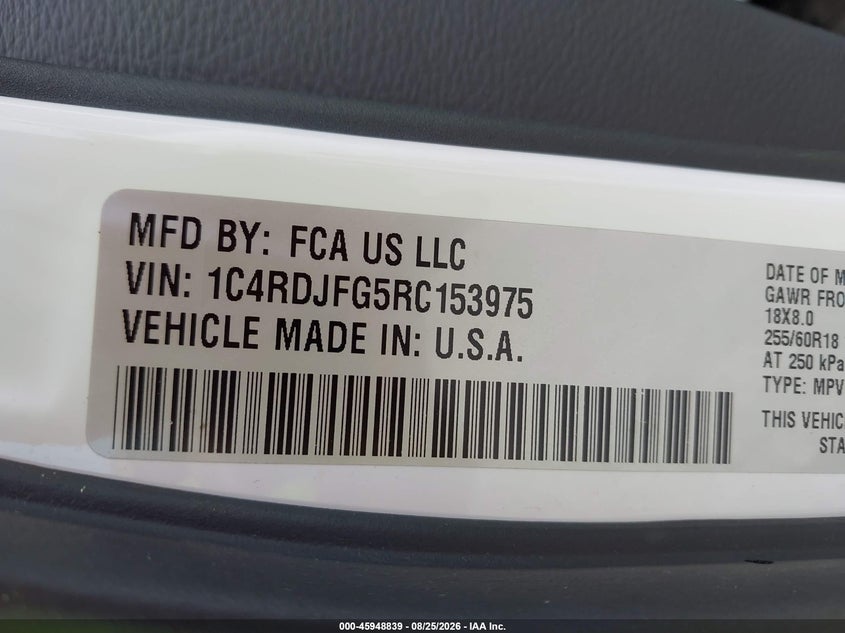 DODGE DURANGO 2024 VIN 1C4RDJFG5RC153975