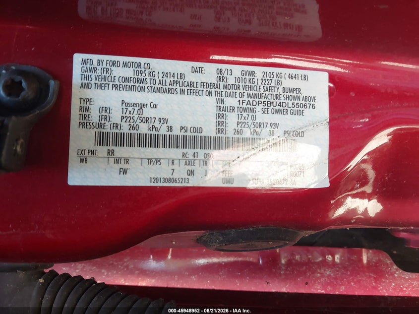 FORD C-MAX HYBRID 2013 VIN 1FADP5BU4DL550676
