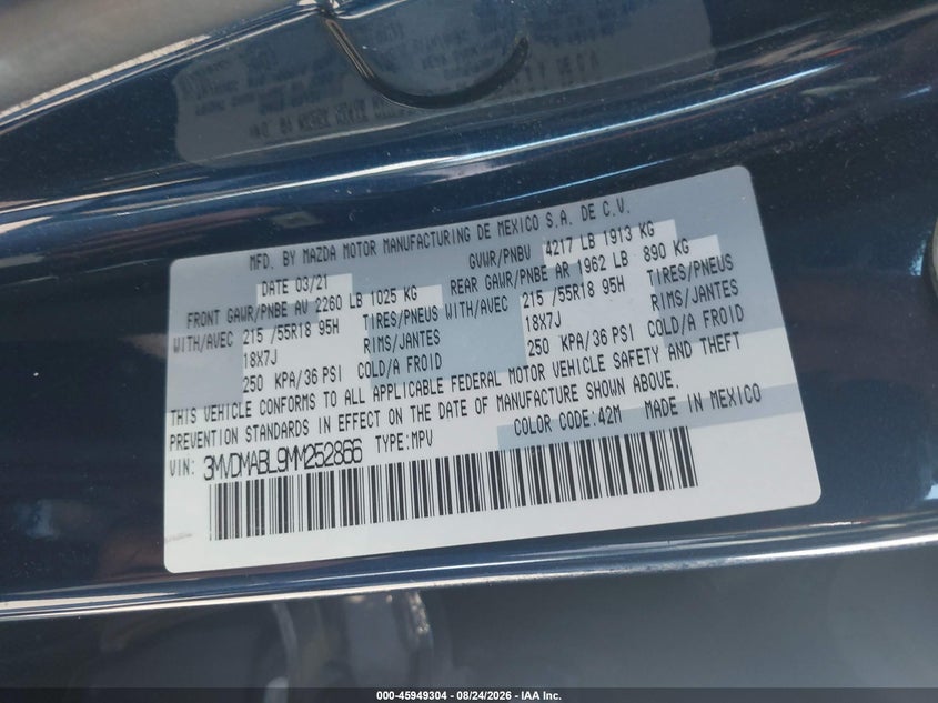 MAZDA CX-30 2021 VIN 3MVDMABL9MM252866