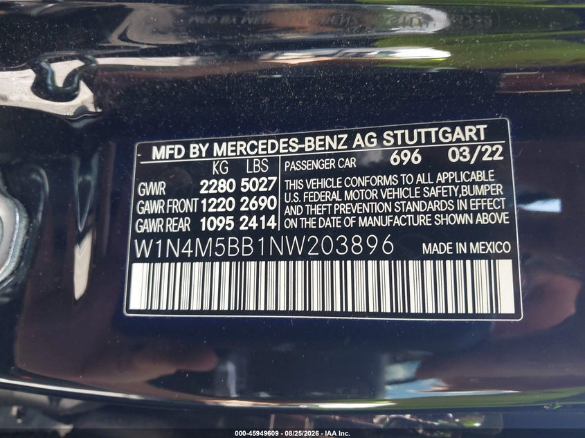 MERCEDES-BENZ AMG GLB 35 2022 VIN W1N4M5BB1NW203896