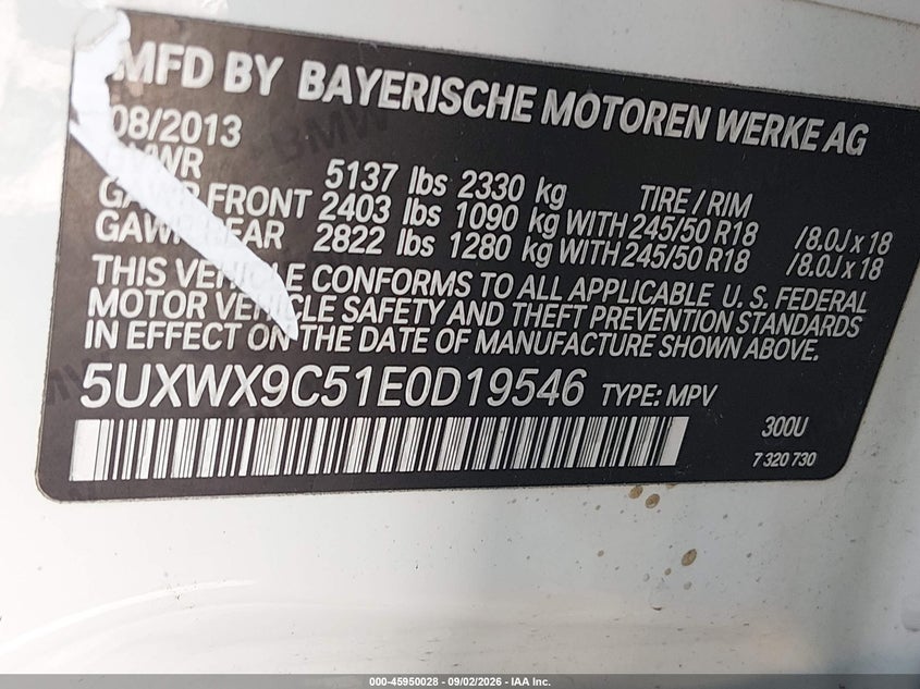 BMW X3 2014 VIN 5UXWX9C51E0D19546