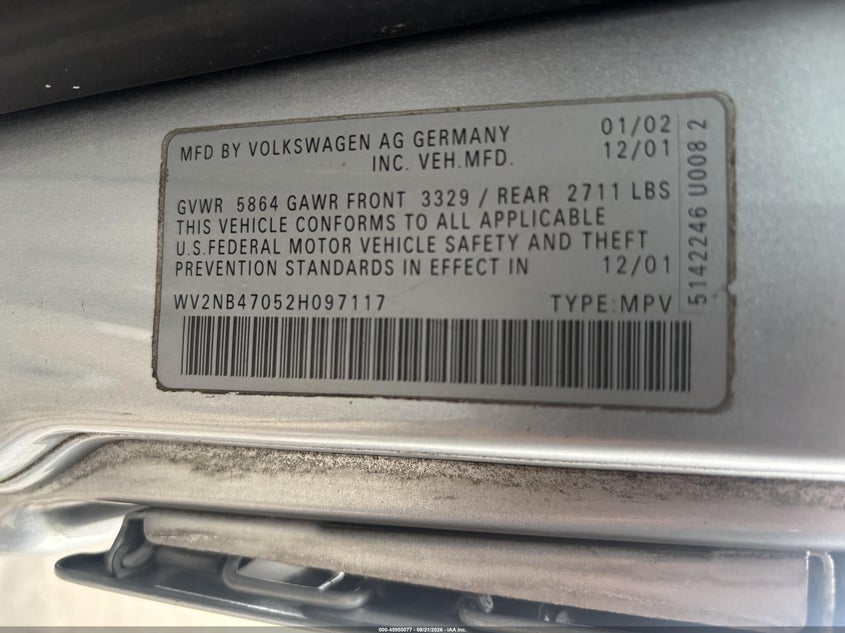 2002 VOLKSWAGEN EUROVAN auction photo 8