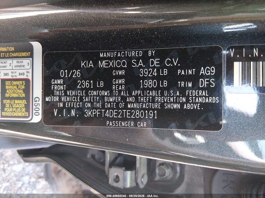 KIA K4 2026 VIN 3KPFT4DE2TE280191