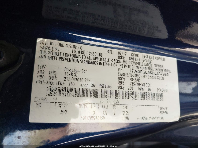 FORD FOCUS ST 2017 VIN 1FADP3L96HL337989