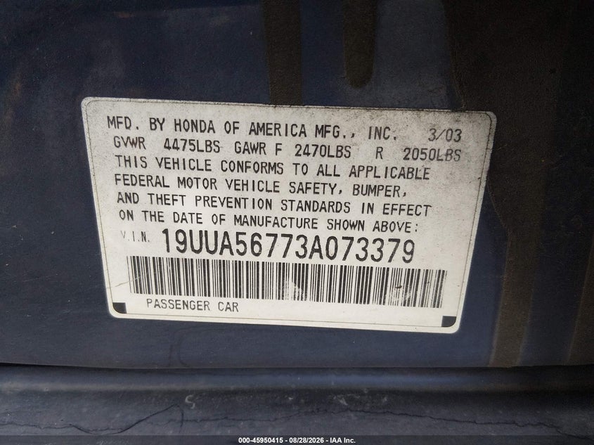 2003 ACURA TL SEDAN 3.2L V-6 VVT, PREMIUM , 225HP