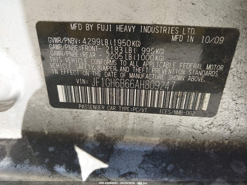 2010 SUBARU IMPREZA HATCHBACK 2.5L H-4 VVT, REGULAR , 170HP