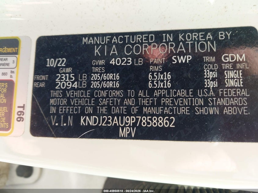 KIA SOUL 2023 VIN KNDJ23AU9P7858862