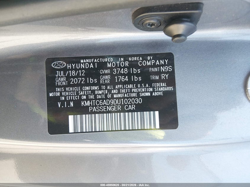 2013 HYUNDAI VELOSTER HATCHBACK 1.6L I-4 DI, DOHC, VVT, 132HP