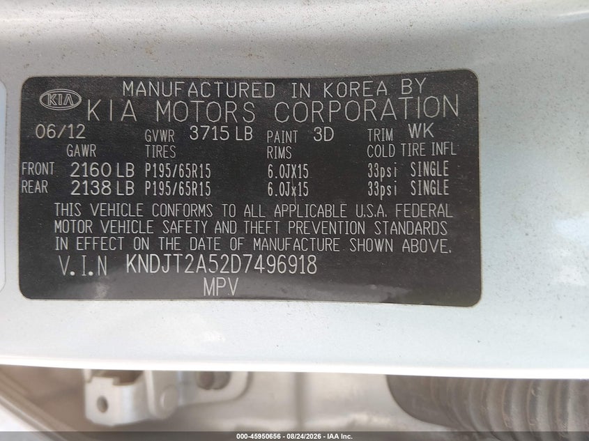 KIA SOUL 2013 VIN KNDJT2A52D7496918