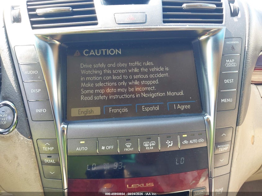 LEXUS LS 460 2007 VIN JTHGL46F975003497