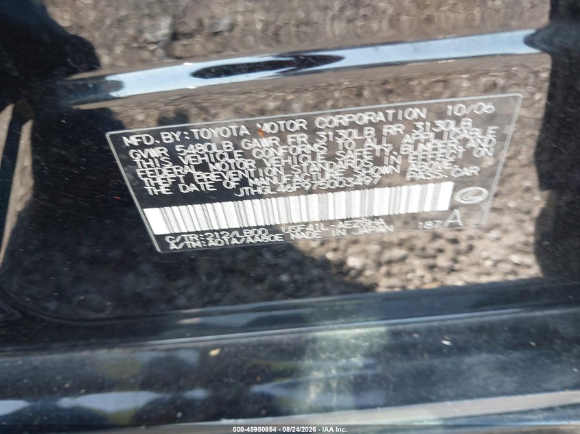 LEXUS LS 460 2007 VIN JTHGL46F975003497