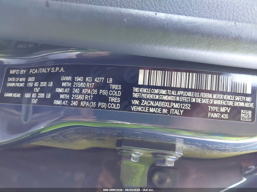 JEEP RENEGADE 2020 VIN ZACNJABBXLPM01252