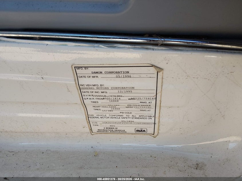1995 CHEVROLET G30 auction photo 8