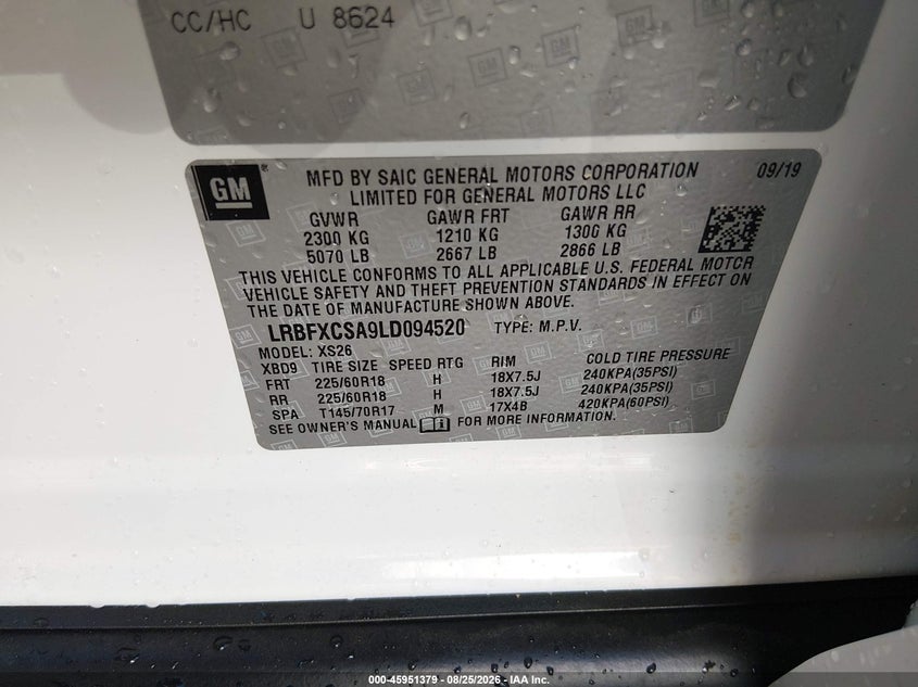 BUICK ENVISION 2020 VIN LRBFXCSA9LD094520