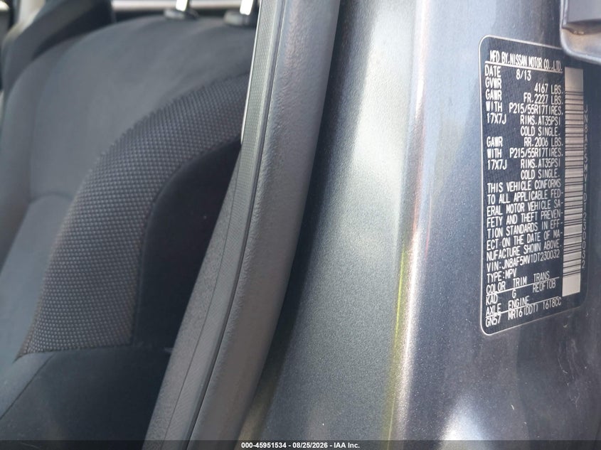 NISSAN JUKE 2013 VIN JN8AF5MV1DT230032