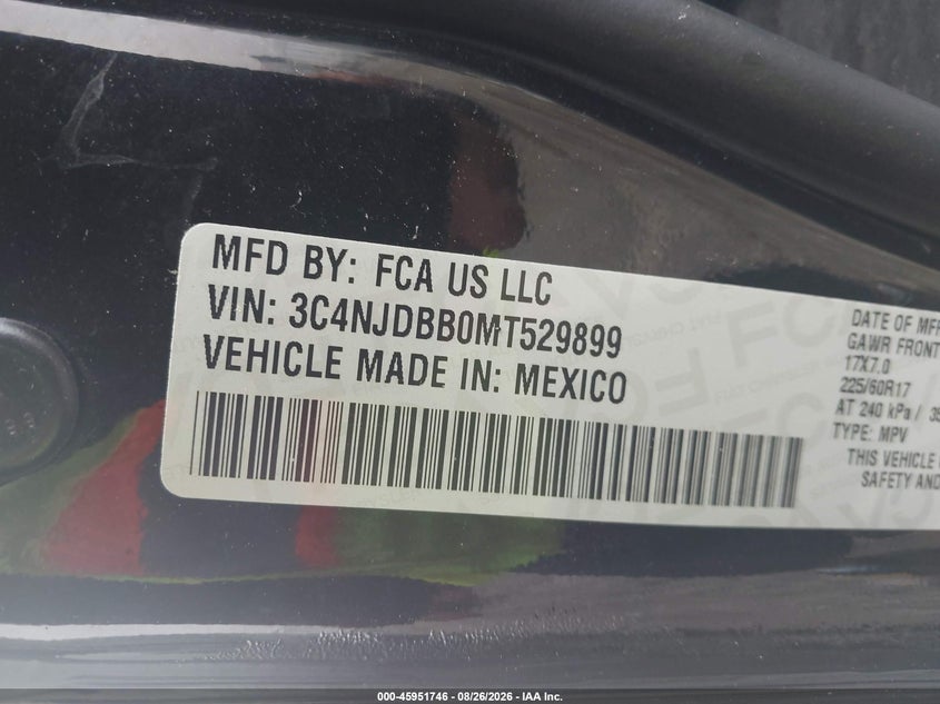 JEEP COMPASS 2021 VIN 3C4NJDBB0MT529899