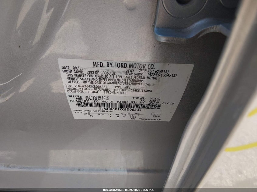 FORD FLEX 2012 VIN 2FMHK6DTXCBD06335