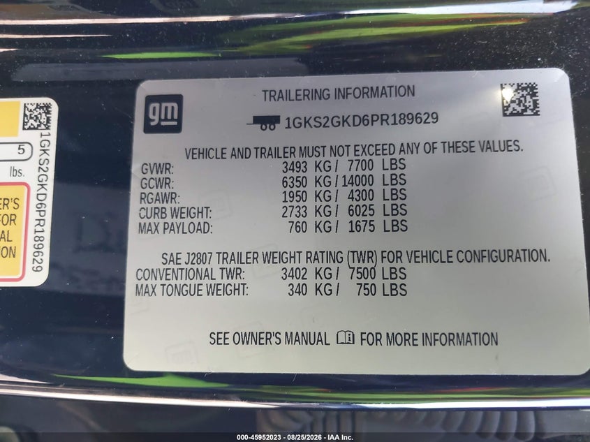 GMC YUKON XL 2023 VIN 1GKS2GKD6PR189629