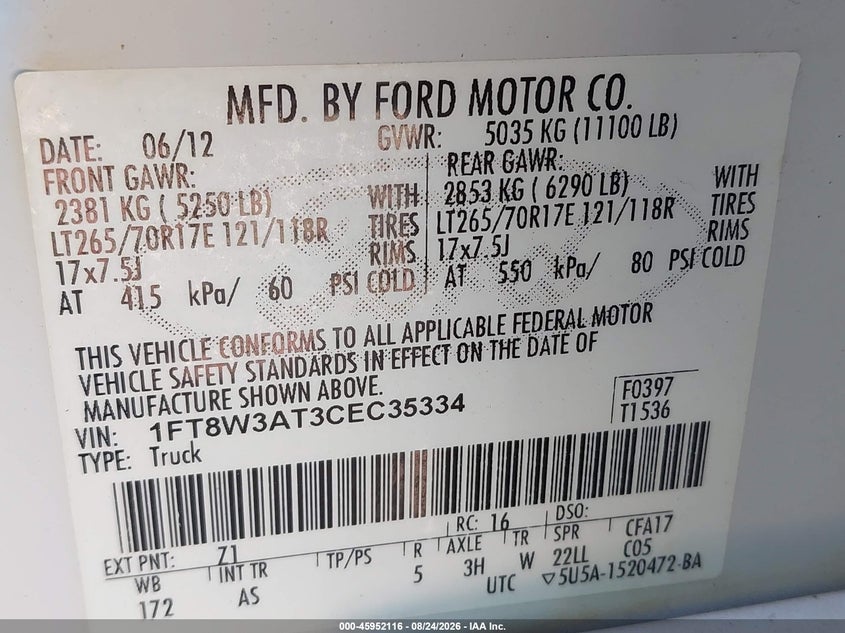 2012 FORD F-350 auction photo 8
