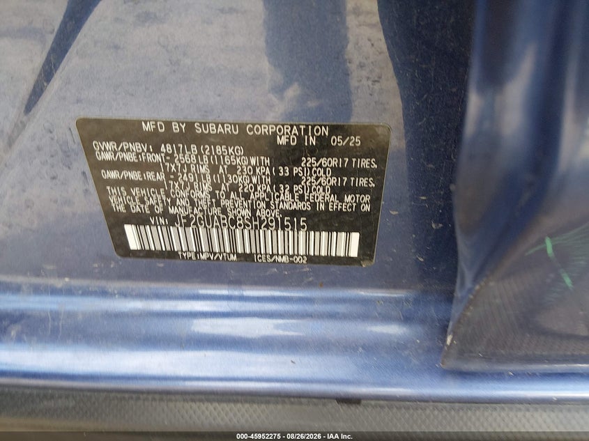 2025 SUBARU XV SPORT UTILITY VEHICLE 2.0L H-4 DI, DOHC, VVT, 152HP