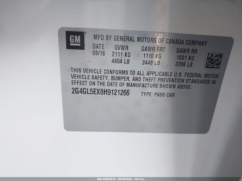 BUICK REGAL 2017 VIN 2G4GL5EX8H9121266