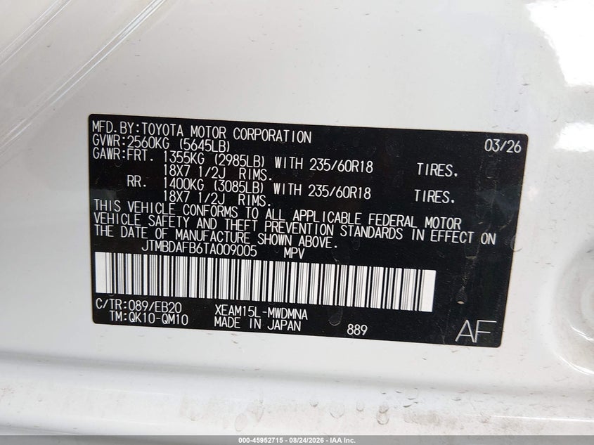 TOYOTA BZ 2026 VIN JTMBDAFB6TA009005