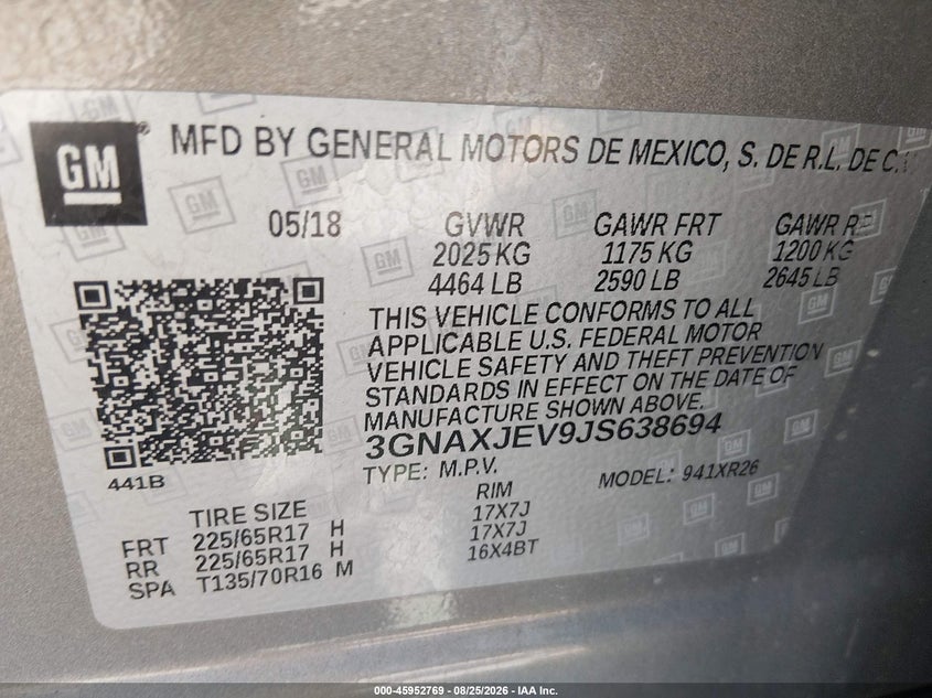 2018 CHEVROLET EQUINOX SPORT UTILITY VEHICLE 1.5L I-4 DI, DOHC, VVT, TURBO, 170HP