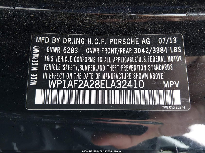 PORSCHE CAYENNE 2014 VIN WP1AF2A28ELA32410