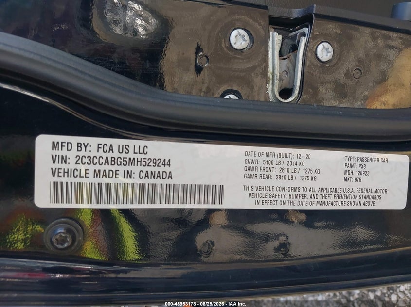 CHRYSLER 300 2021 VIN 2C3CCABG5MH529244