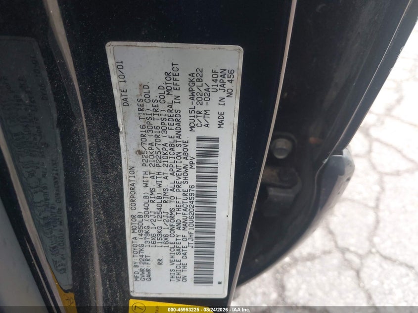 2002 LEXUS RX SPORT UTILITY VEHICLE 3.0L V-6 DOHC, VVT, 220HP