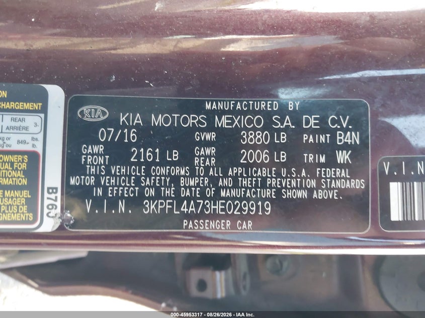 KIA FORTE 2017 VIN 3KPFL4A73HE029919