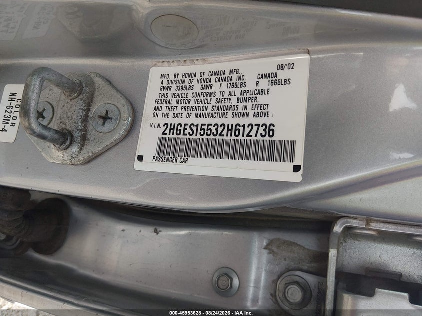 2002 HONDA CIVIC SEDAN 1.7L I-4 REGULAR , 115HP