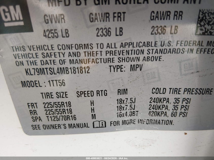 CHEVROLET TRAILBLAZER 2021 VIN KL79MTSL4MB181812
