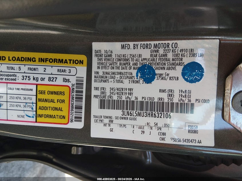 LINCOLN MKZ HYBRID 2017 VIN 3LN6L5MU3HR632106
